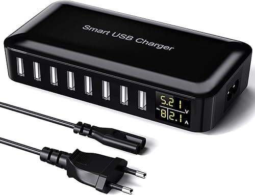 Ładowarka USB, 8-portowa stacja ładująca, wiele urządzeń z ekranem LED, zasilacz do iPhone 15/14/13/Pro/Max/Plus, iPad, Samsung Galaxy S23 S22 Pixel, Huawei-czarna