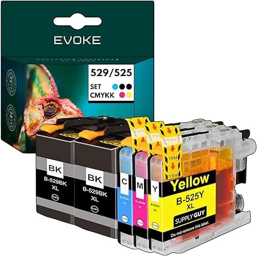 EVOKE 529 525 Zestaw tuszy kompatybilny z Brother DCP-J100 DCP-J105 MFC-J200 LC529XL LC525XL (Zestaw CMYK + czarny) 8700 Stron 145 ml