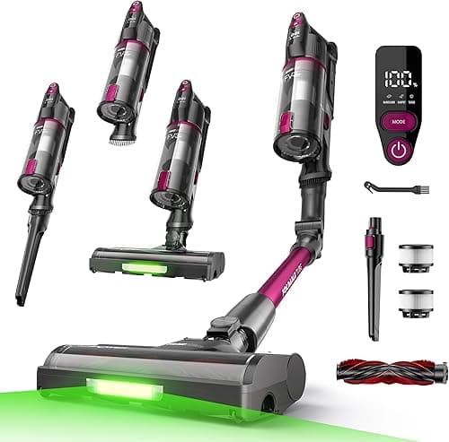FAMIVAC FV3 Bezprzewodowy Odkurzacz Pionowy 60KPa/50Min/120㎡, Składana Rura, Samostojący, Antyplątaninowa Szczotka, Zielone LED, Odkurzacz Ręczny do Podłóg/Dywanów/Sierści/Auta