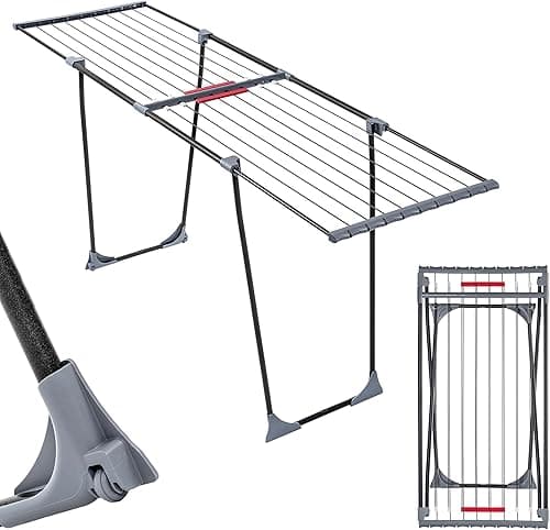 KADAX Suszarka skrzydłowa teleskopowa 20 m do suszenia prania w domu i na balkonie, stabilna, składana konstrukcja oszczędza miejsce