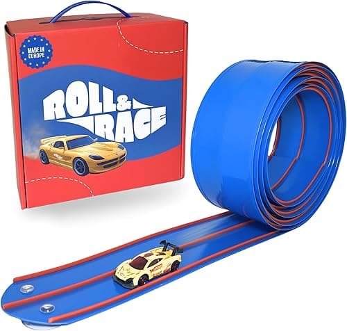Elastyczny tor samochodowy i zwijany 400 cm - Wyprodukowano w Hiszpanii - Gumowy tor wyścigowy - Elastyczny tor samochodowy - Zabawka prezent dla dzieci - Race Cars Wheels - Rampy