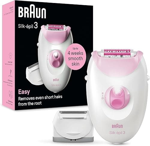 Braun Silk-épil 3, przewodowy depilator All-in-One: depilator, golarka, trymer/damski depilator do jedwabiście gładkiej skóry, wyprodukowano w Niemczech, 3-031, różowy