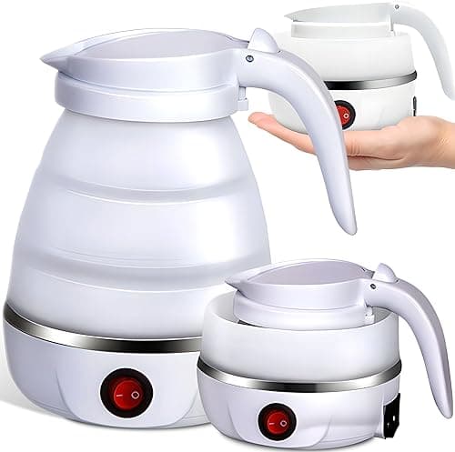 Retoo Składany czajnik 0,6 l, 750 W, silikonowy, ze stali nierdzewnej, kompaktowa konstrukcja do campingu, podróży, automatyczne wyłączanie, szybkie i bezpieczne podgrzewanie