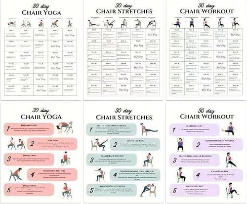 Guided Chair Yoga, Daily Workout Program Book, 30-dniowy plan z przewodnikiem po ćwiczeniach, papierowy podręcznik fitness, book z prostym stylem, przewodnik treningowy dla początkujących i