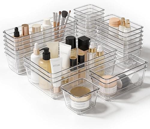 25 przezroczystych organizerów do szuflad, 4 rozmiary, wkłady do szuflad, uniwersalny organizer do szuflad na toaletkę, kuchnię, biuro, biurko