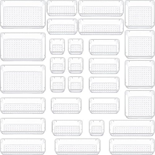 Collazoey 30 Przezroczystych Szuflad Z Organizerem Na Toaletkę, W 4 Rozmiarach, Antypoślizgowy Organizer Do Makijażu, Łazienki, Kosmetyków, Komody, Kuchni, Biura