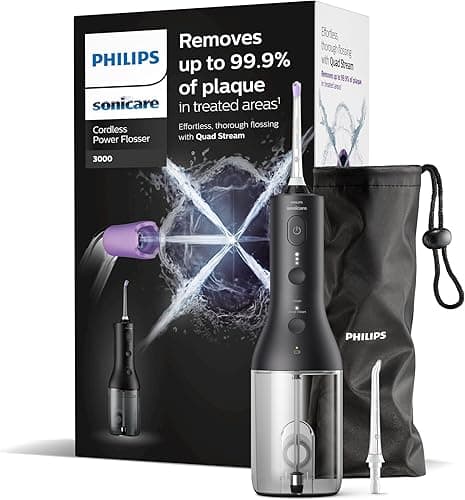 Philips Sonicare Power Flosser 3000 Bezprzewodowy irygator do jamy ustnej, irygator do zębów, dziąseł i higieny jamy ustnej, czarnym (model HX3826/33)