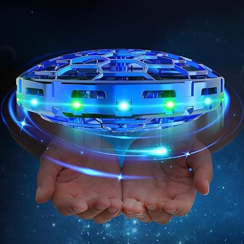 Semai Mini UFO Drone Latająca piłka zabawka 360° Obrotowa latająca kula z oświetleniem LED, do użytku w pomieszczeniach i na zewnątrz Prezenty dla dzieci Chłopcy Dziewczęta 6 7 8 9 10+ lat, Niebieski