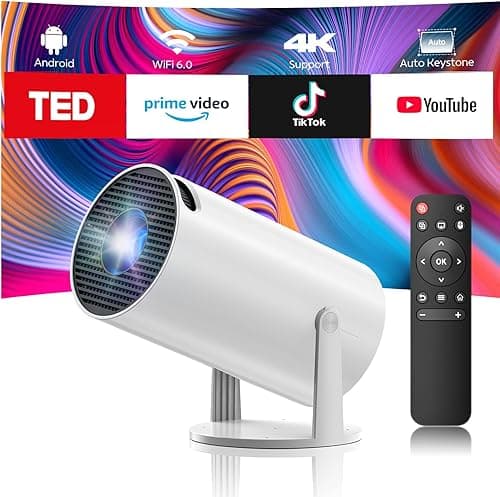Mini projektor 4K z WiFi6 i BT5.0, Android 11.0, przenośny projektor z obrotem o 220°, automatyczna korekcja trapezowa, inteligentny projektor kina domowego do iPhone'a/PC/Switch