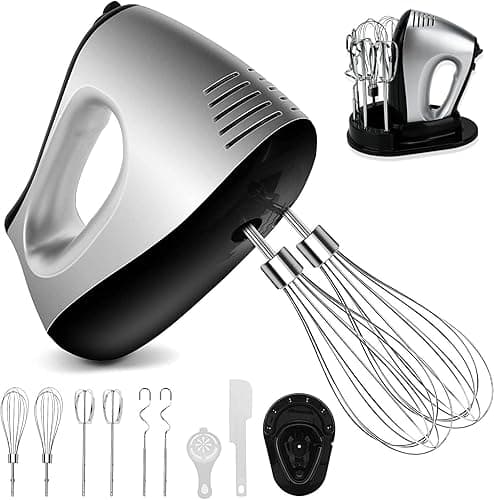 Mikser Ręczny Elektryczny 500 W z 5 Prędkościami i Funkcją Turbo w Zestawie 2 Mieszadła 2 Haki do Ciasta 2 Trzepaczki Separator do Jajek Szpatułka oraz Stojak na Akcesoria