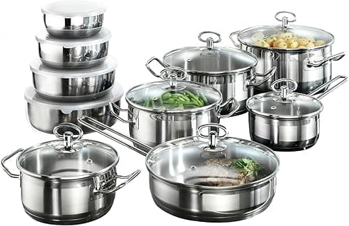 Zestaw garnków Karcher Jasmin 20-częściowy | Naczynia kuchenne do wszystkich rodzajów kuchenek, w tym indukcyjnych | Garnki i patelnie nadają się do mycia w zmywarce i piekarniku