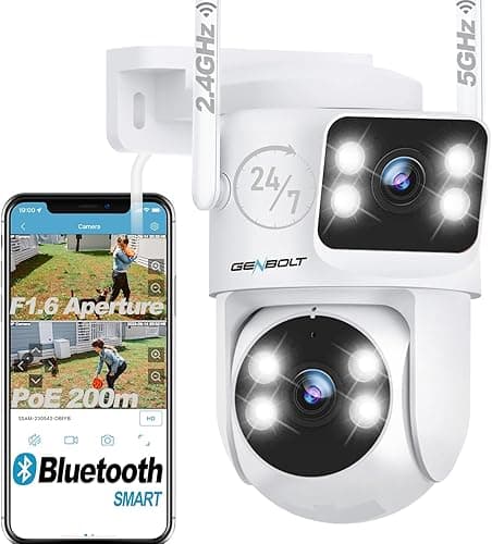 GENBOLT PTZ Kamera Zewnętrzna WiFi 2.4&5GHz, CCTV Monitoringu PoE Kamera IP Zewnętrzna z Kolorowe widzenie nocne, Wykrywanie Humanoidów, Automatyczne śledzenie [Podwójny Ekran]