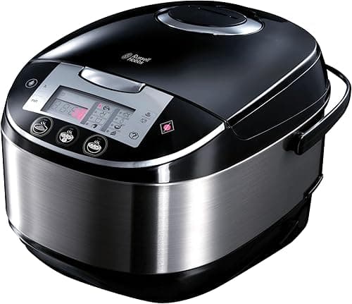 Russell Hobbs multicooker, 11 programów, timer, funkcja podtrzymywania temperatury, pojemność 5l, wyświetlacz LED, stal nierdzewna, moc 900W, czarno-srebrny, Multicooker Cook at Home 21850-5