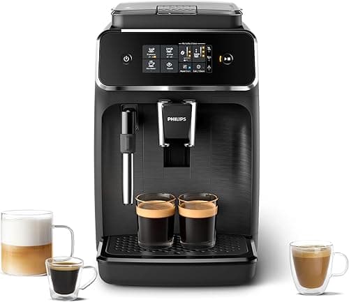 Philips 2200 Series Automatyczny ekspres do kawy - 2 rodzaje kawy, wyświetlacz dotykowy, klasyczny spieniacz do mleka, ceramiczny młynek, matowa czerń (EP2220/10)