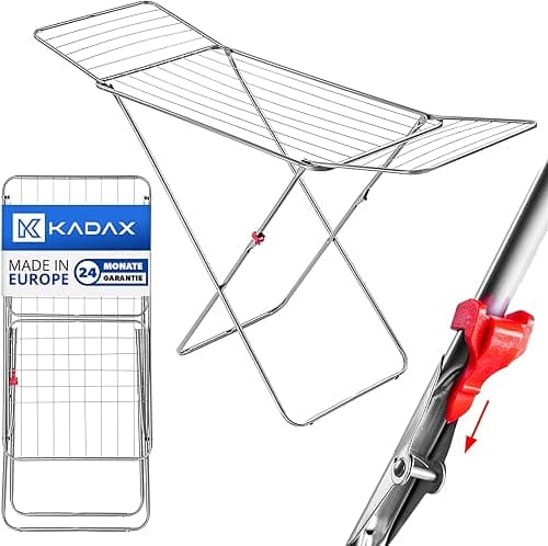 KADAX Suszarka na pranie skrzydłowa 18 m do mieszkania, balkonu i ogrodu, antypoślizgowe stopki zwiększają stabilność, składana konstrukcja oszczędza miejsce