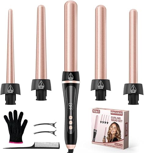 Lokówka do włosów 5 w 1 – zestaw lokówek ceramicznych z regulacją temperatury 80°C–230°C i wyświetlaczem LCD, falownica do włosów z wymiennymi końcówkami 9–32 mm oraz funkcją automatycznego wyłączania