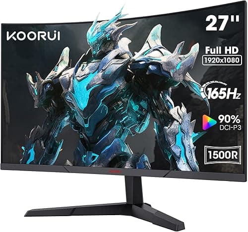 KOORUI 27-calowy Zakrzywiony Monitor do Gier, FHD 1080p, Czas Reakcji 1 ms, Częstotliwość Odświeżania 180 Hz, HDMI 2.0/DP 1.2, Jasność 250 cd/m², Czarny 27E6CA