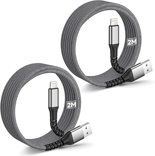 2 sztuki kabla ładowarki do iPhone'a do szybkiego ładowania 2 m, [certyfikat Apple MFi ] Kabel Apple Lightning z transmisją danych, kabel USB do ładowarki Lightning dla iPhone'a 14 13 12 11 X
