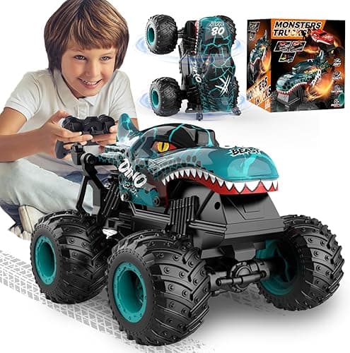 Samochód zdalnie sterowany, 2,4GHz 20 km/h RC Monster Truck, 1:20 Zdalnie sterowany Monster Truck z pionowym stójkiem, obrót 360°, światło LED i muzyka, zabawka z dinozaurami dla chłopców i