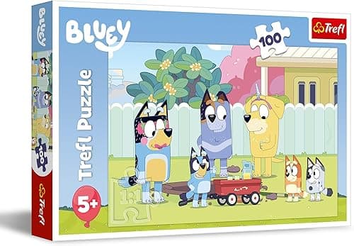 Trefl - Bluey, Wesoły Świat Bluey - Puzzle 100 Elementów - Kolorowe Puzzle z Bohaterami Bajki, Kreatywna Rozrywka, Zabawa dla Dzieci od 5 lat