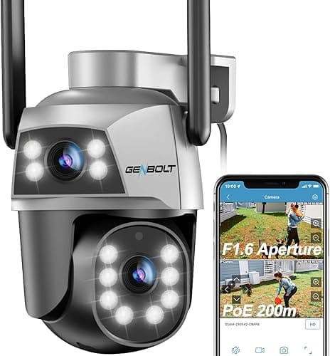 GENBOLT Kamera WiFi Zewnętrzna z Podwójnym Obiektywem, 2,4 i 5 GHz Przewodowa Kamera IP CCTV z Funkcją Color Night, Wykrywaniem Humanoidów, Automatycznym śledzeniem [Nagrywanie 24/7]