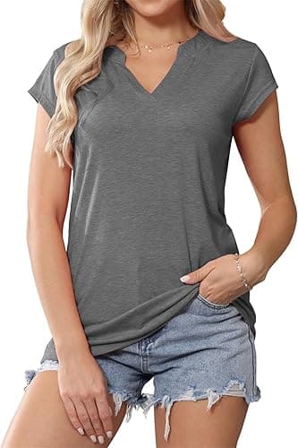 Damska koszulka z dekoltem w serek, luźny t-shirt z rękawami skrzydłowymi, koszulka damska na lato, czas wolny, krótkie rękawy, na plażę