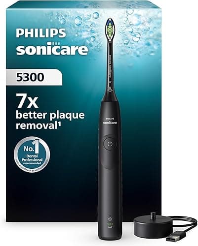 Philips Sonicare 5300 Elektryczna szczoteczka do zębów, szczoteczka soniczna z 2 poziomami intensywności, alertem nacisku, EasyStart, SmarTimer, kolor czarny, model HX7101/01 [Nowa technologia]