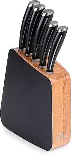 Gerlach Loft Zestaw Noży W Drewnianym Bloku Do Kuchni 5 rodzajów Ostrza Stal Nierdzewna Nóż Kuchenny Szefa Do Chleba Jarzyn