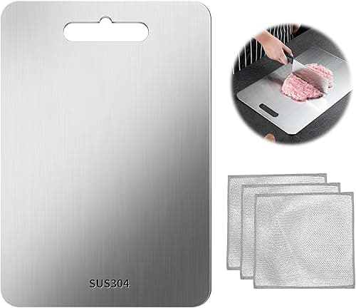 Deska do krojenia ze stali nierdzewnej 304, nie zawiera BPA, antybakteryjna i zrównoważona pokrywa robocza bez plastiku, kuchenna deska do krojenia, 39 x 28 cm, z odporną na zarysowania ściereczką