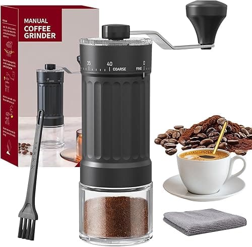 Ręczny młynek do kawy, przenośny ręczny młynek do kawy z 40 zewnętrznymi ustawianymi stopniami, młynek do kawy do espresso, moki, nalewania, French Press, pomysł na kemping, w podróży i w domu