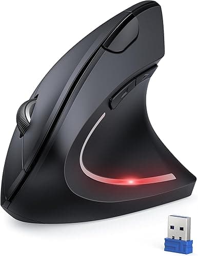 TECKNET Ergonomiczna Bezprzewodowa Mysz, Bezprzewodowa Pionowa Mysz 4800DPI z 6 Cichymi Przyciskami, 5 Regulowanych Poziomów DPI, 24 Miesiące Żywotności Baterii, Optyczna Mysz dla Laptopa, PC (Czarny)