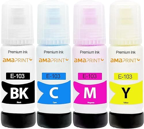 Amaprint Tusz kompatybilne z Epson 103 do EcoTank L1210 L1250 L3110 L3111 L3116 L3150 L3151 L3250 (4 Butelki z atramentem z 4x70ml)
