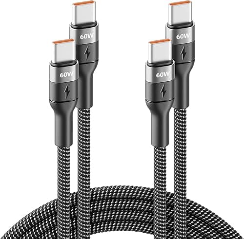 DeleyCON 2x 1m Kabel ładujący USB-C do iPhone 17 16 15 Pro Max Air, Galaxy A16 A56 S25 S24 S23, Pixel, iPad Pro, MacBook, AirPods, Tablet, Switch, PS5-60 W Szybkie ładowanie PD 3.0 PPS