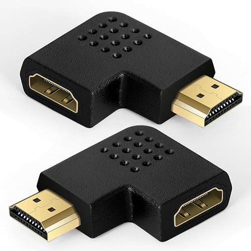 AXFEE Adapter HDMI pod kątem prostym, adaptery kątowe 90 i 270 stopni, męskie na żeńskie, płaski przedłużacz kątowy do telewizora, projektora, monitora, laptopa, 2 szt. (1 para)