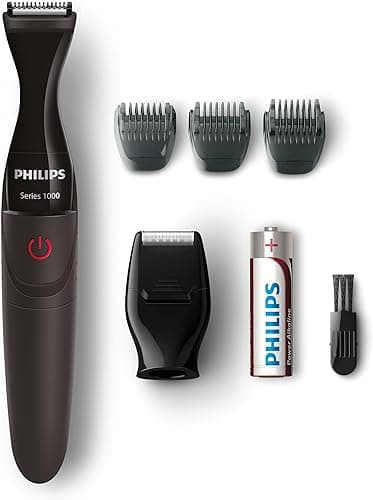 Philips Multigroom series 1000 MG1100/16, Niezwykle precyzyjny, trymer do brody, Precyzyjny trymer DualCut, Precyzyjna golarka, Możliwość mycia w wodzie, bateria AA, 3 precyzyjne nasadki