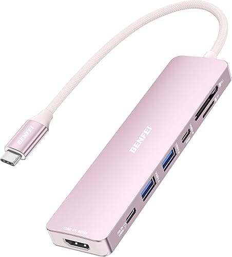 BENFEI Hub USB C 7w1 z HDMI (4K@60Hz), 2 USB-A, 1 USB-C do transmisji danych, ładowanie 100W, czytnik kart SD/TF, silikonowy kabel nieplączący się kompatybilny z MacBookiem Pro/Air, iPadem Pro, iMacem
