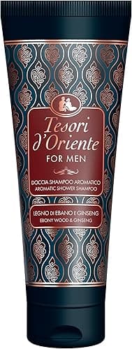 Tesori d'Oriente - Dla mężczyzn, szampon pod prysznic, drewno hebanowe i żeń-szeń, wzbogacony pantenolem, nawilżone i odświeżone włosy i ciało, 250 ml