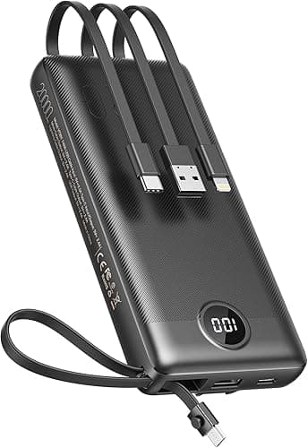 VEEKTOMX Power Bank 20000mAh Powerbank z wbudowanymi kablami przenośna ładowarka USB C bateria zewnętrzna z 5 wyjściami i 2 wejściami, kompatybilny z iPhone 16 Samsung Huawei Xiaomi (20000mAh-czarny)