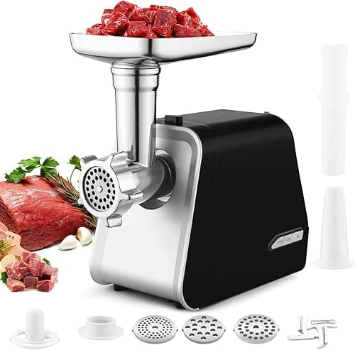 Nictemaw Elektryczna maszynka do mielenia mięsa, 2000 W, z 3 tarczami perforowanymi, nasadką do kiełbasy i przystawką do wypieków, do warzyw, mięsa i ciasteczek