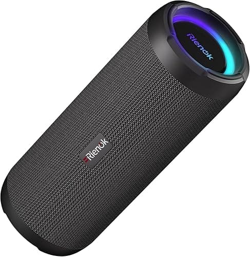 RIENOK Głośnik Bluetooth ze światłem, Bluetooth 5.3, głośnik basowy, bezprzewodowy, z wodoszczelnością IPX7, dźwięk stereo, przenośny