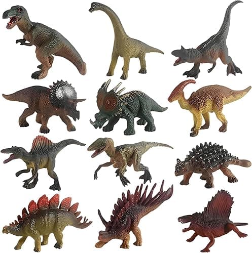 DxxD Zabawki dinozaurów, 12 sztuk, realistyczne dinozaury, zestaw do zabawy, w tym T-Rex, brachiozaur, zabawkowe figurki, mini dinozaury, zabawka edukacyjna dla chłopców i dziewczynek