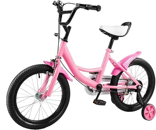 Rower dziecięcy 16" dla chłopców i dziewczynek, stop stali węglowej, rower dla dzieci od 5-8 lat, pojazdy szkoleniowe z kółkami podporowymi, regulacja wysokości, kolor różowy