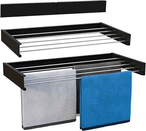 Vonia Suszarka Ścienna - Suszarka na Pranie - Suszarka z Wysokiej Jakości Aluminium - Długość Suszenia 4 m - Montaż Ścienny - Suszarka na Pranie - Chowana - 80 x 40 cm - Czarny