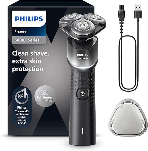 Philips Golarka Elektryczna z Serii 5000X, Golenie na Mokro i Sucho, Technologia Skin Protect, Elastyczna Głowica 360, 1 godz. Ładowania/5 min., Quick Charge, P-Cap, Srebrny, Model X5004/00