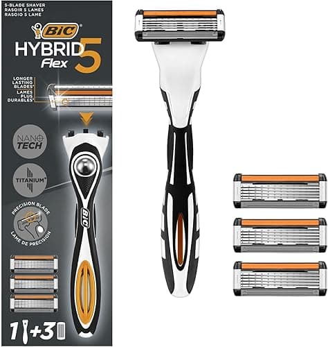 BIC Hybrid 5 Flex męska maszynka do golenia z uchwytem i wkładami 5 ostrzy z tytanu Nanotech - pudełko 1+3 szt