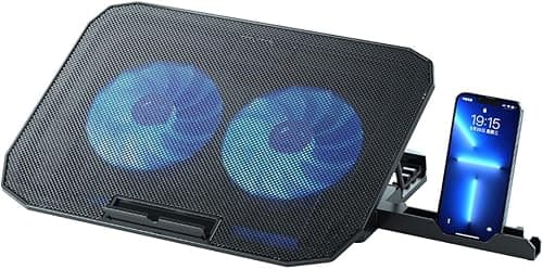 NK Podstawka chłodząca pod laptopa - wentylator do laptopa 12-17" z 5-stopniową regulacją wysokości, 2 ciche wentylatory, 2 porty USB, szybkie chłodzenie, niebieska dioda LED - kolor czarny