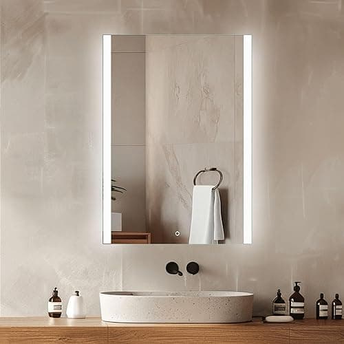 Venti Prostokątne Lustro Łazienkowe LED 50x70cm, Lustro ścienne z oświetleniem LED, Naturalne Białe Światło, Podświetlane Krawędzie Boczne