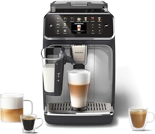 Philips w Pełni Automatyczny Ekspres do Kawy z Serii 5500-20 Kaw Gorących i Mrożonych, Szybki w Czyszczeniu System Mleczny LatteGo, Technologia SilentBrew, QuickStart Czarno-Srebrny (EP5546/70)