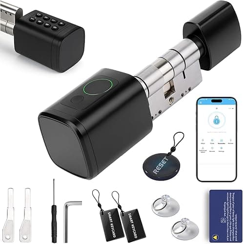 Elektroniczny zamek do drzwi z odciskami palców – Smart Lock z regulowanym cylindrem 60-90 mm, zamek do drzwi wejściowych z odciskiem palca, hasłem, RFID, Bluetooth, kluczem, obsługa aplikacji