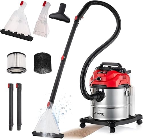 LEHMANN Odkurzacz do prania z pojemnikiem 20 l – 1600 W – urządzenie do czyszczenia tapicerki z filtrem HEPA – zbiornik na środek czyszczący 4,3 l, pranie tapicerki i dywanów